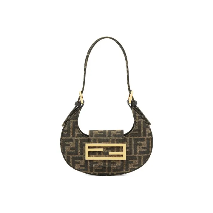 FENDI Cookie With Cow Leather And Snake Skin Cookie Bag Ox Horn Crescent Bag Shoulder Bag, Handbag Mini Women's Brown