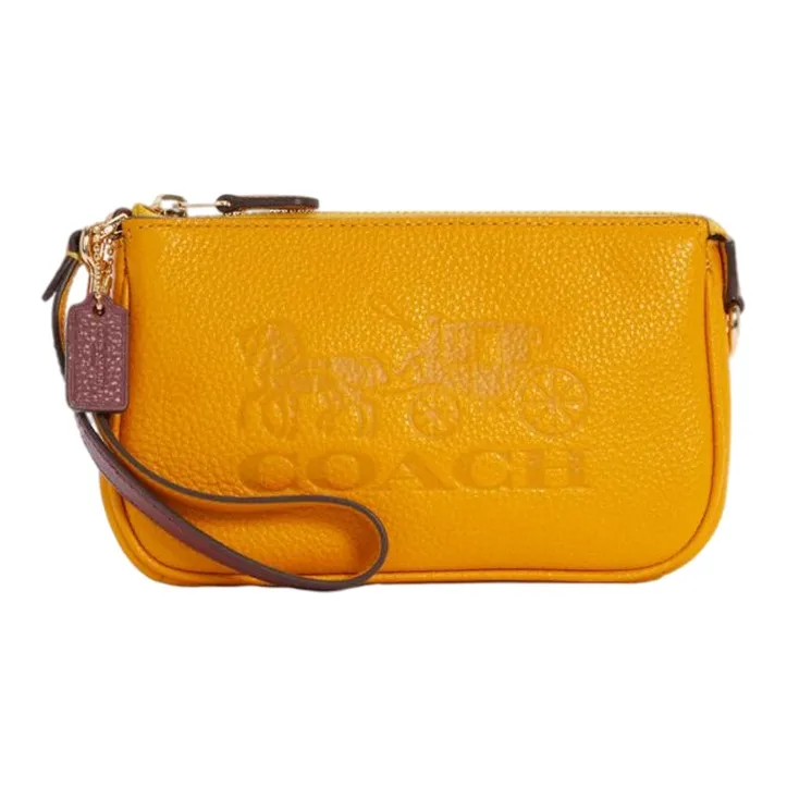 COACH Nolita Leather Shoulder Bag, Handheld Coin Wrist Bag, Handbag Trumpets Women's Candy Orange