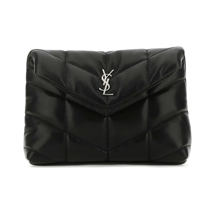 SAINT LAURENT LOULOUPUFFER Quilting Lambskin Cloud Bag Pillow Bag Makeup Bag Clutch Small Size Women's Black