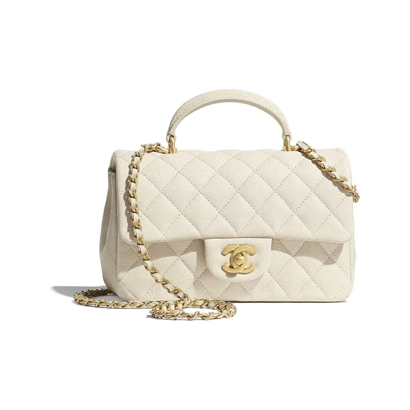 CHANEL Classic Flap CF Calfskin & Metal Crossbody One Shoulder Handbag Women's Beige