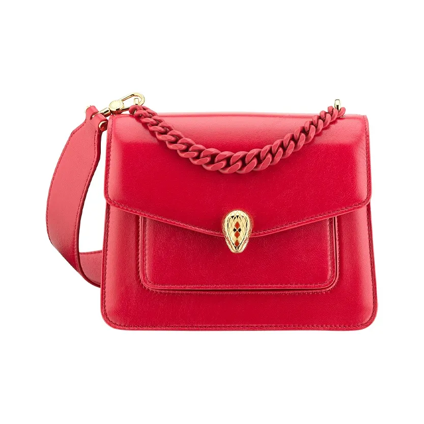 BVLGARI Serpenti Forever Series Soft Lambskin Crossbody Bag, Shoulder Bag Women's Pomegranate Red
