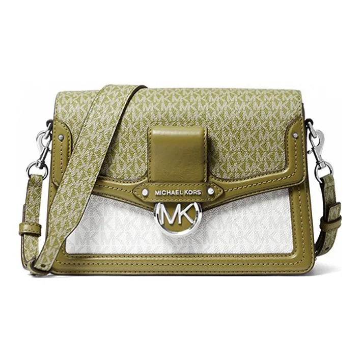 MICHAEL KORS Jessie Canvas Detail Crossbody Bag, Shoulder Bag Medium Size Women's Avocado Green & White