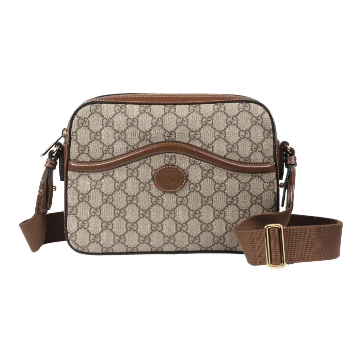 GUCCI GG Retro Series Canvas With Leather Messenger Bag Shoulder Bag Crossbody Bag Regular Unisex Ebony/Brown