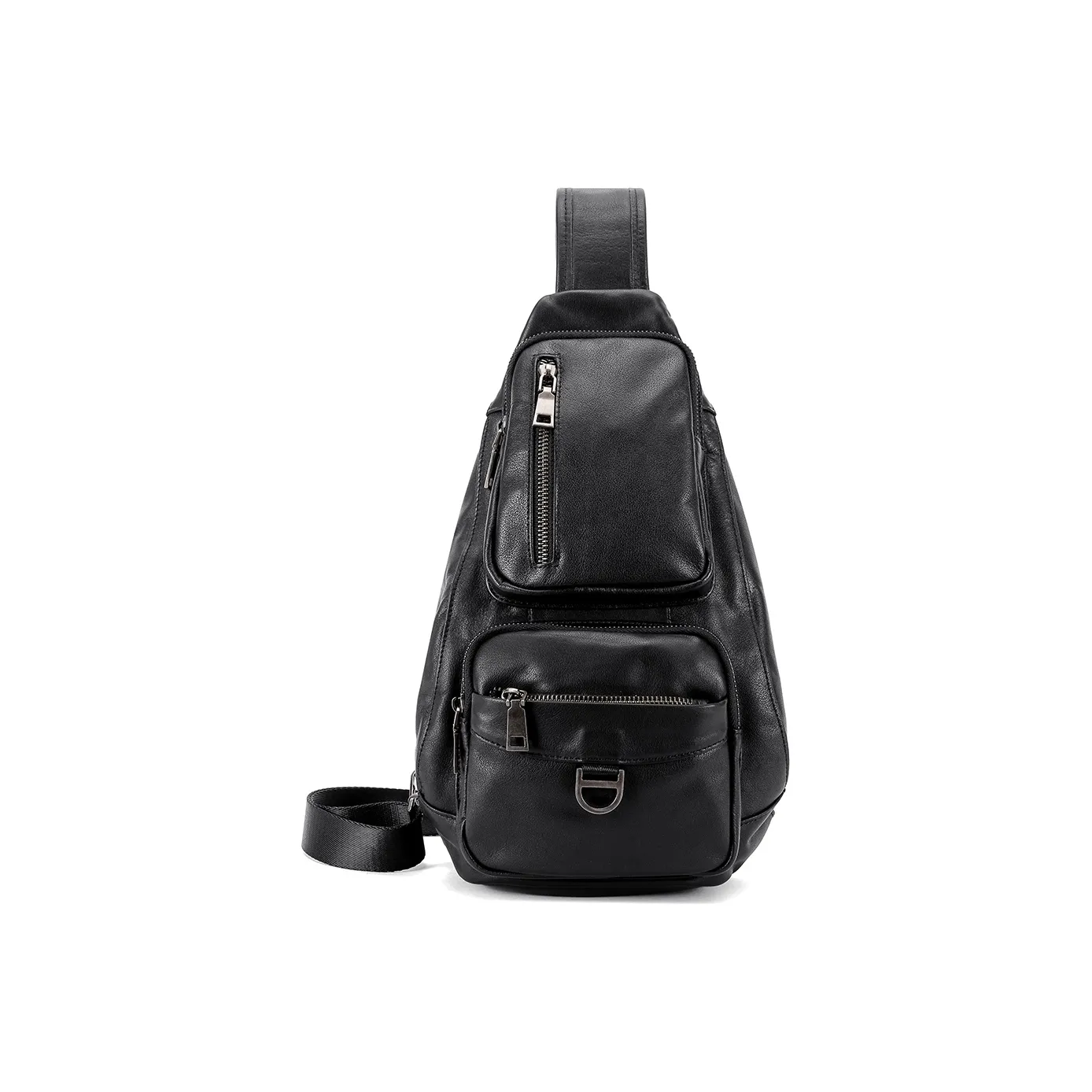 Ace Paul Genuine Leather Top Grain Cow Leather One Shoulder Crossbody Sling Bags Regular Unisex Black