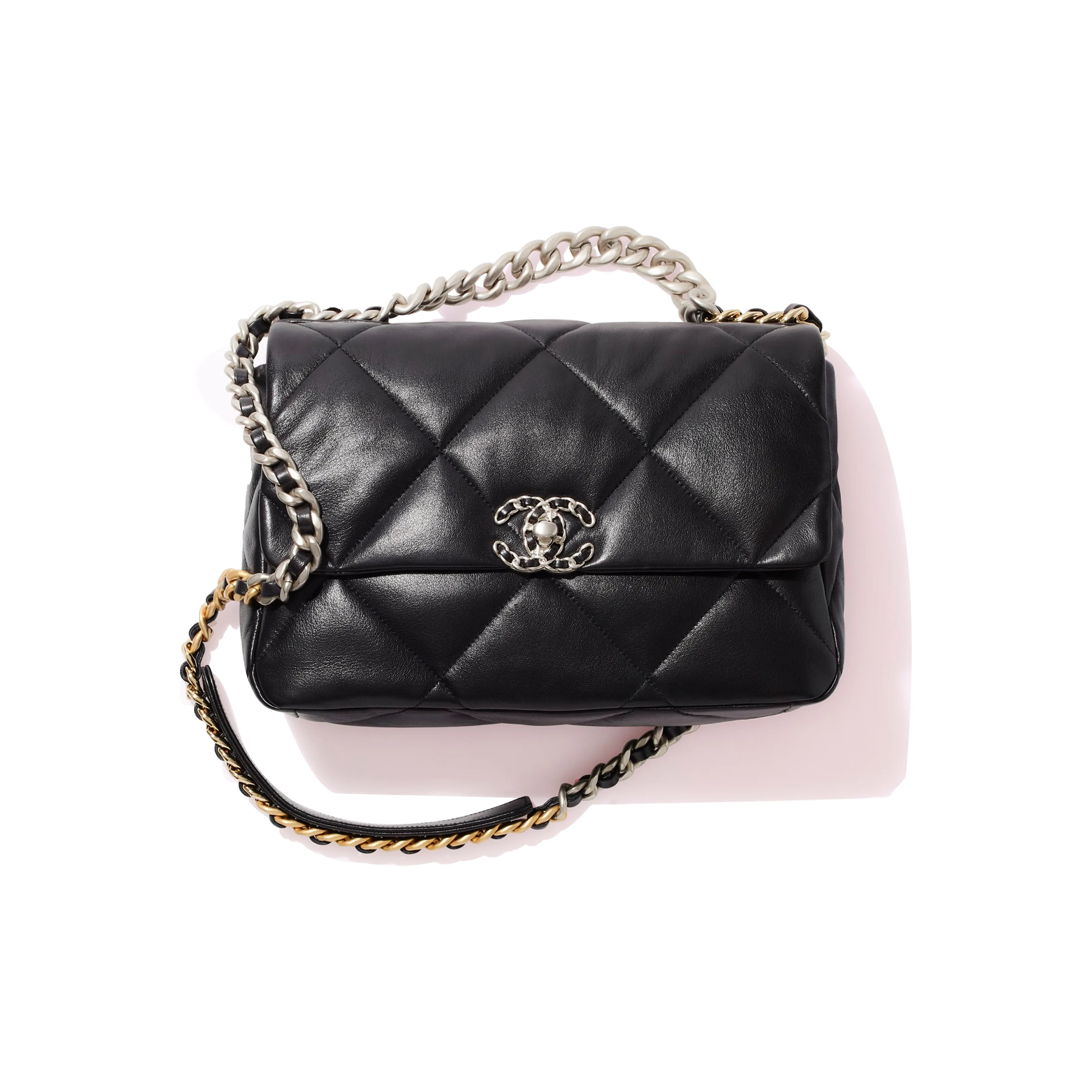 chanel rosa 19Bag Sheepskin Lipstick Bag Handbag Shoulder Bag Crossbody Bag Medium Size Women's Black