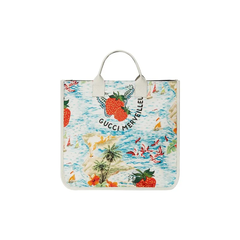 GUCCI Nylon Fabric Tote Bag, Shopping Bag, Handbag Regular Kids' White