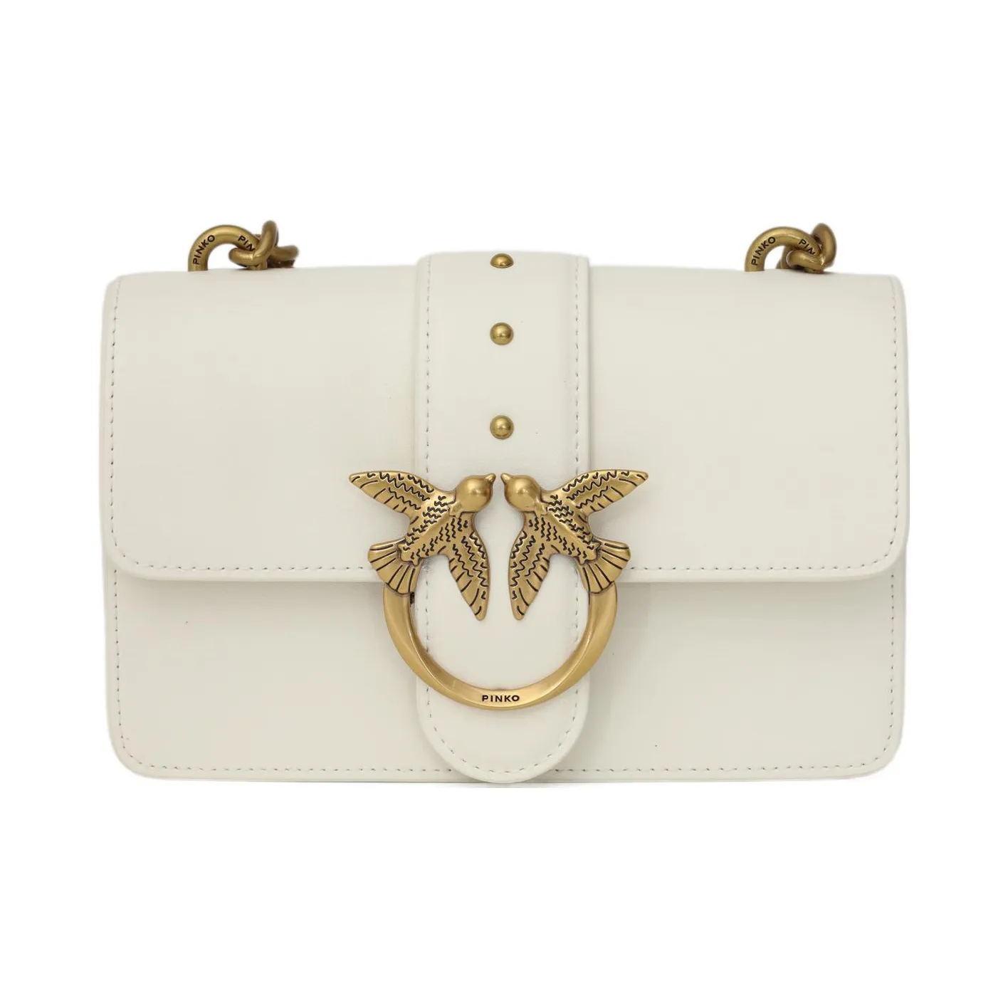 PINKO SIMPLY Grain Leather Shoulder Bag Women's White