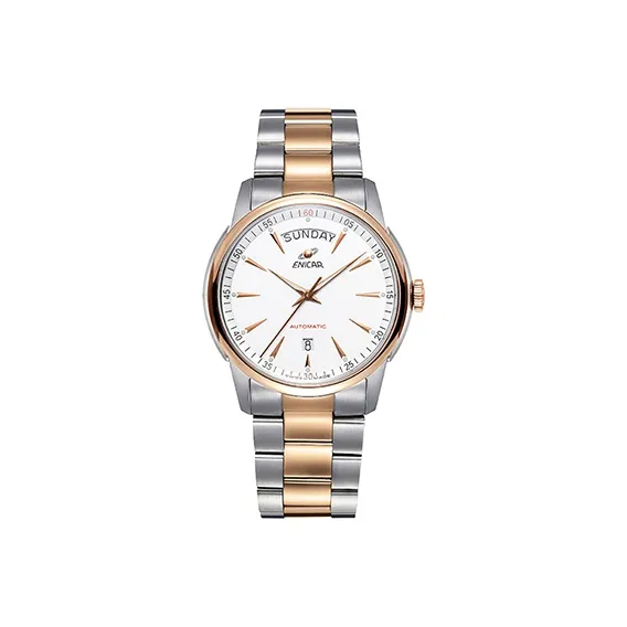 ENICAR Red Label Collection Mechanical Movement Men's Watches Watch 42mm White Dial Stainless Steel Case Steel Strap
