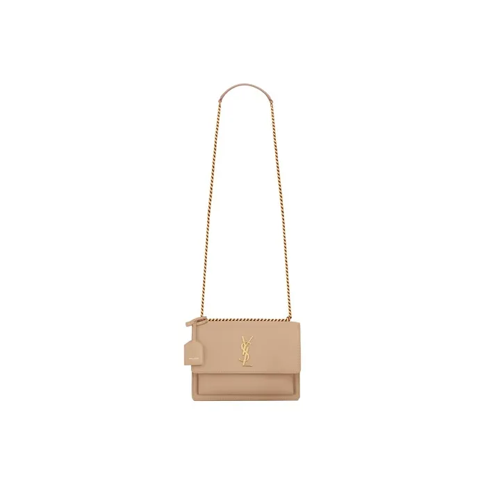 SAINT LAURENT SUNSET Smooth Leather Crossbody Bags Shoulder Bags Women's Dark Beige