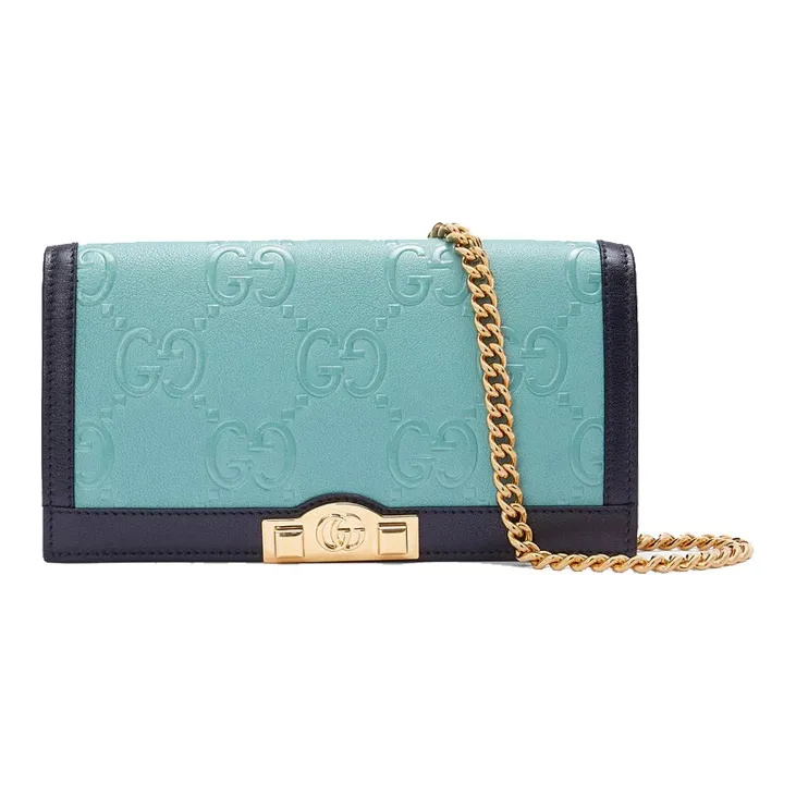 GUCCI Leather Shoulder Bag, Crossbody Bag, Wallet Women's Blue