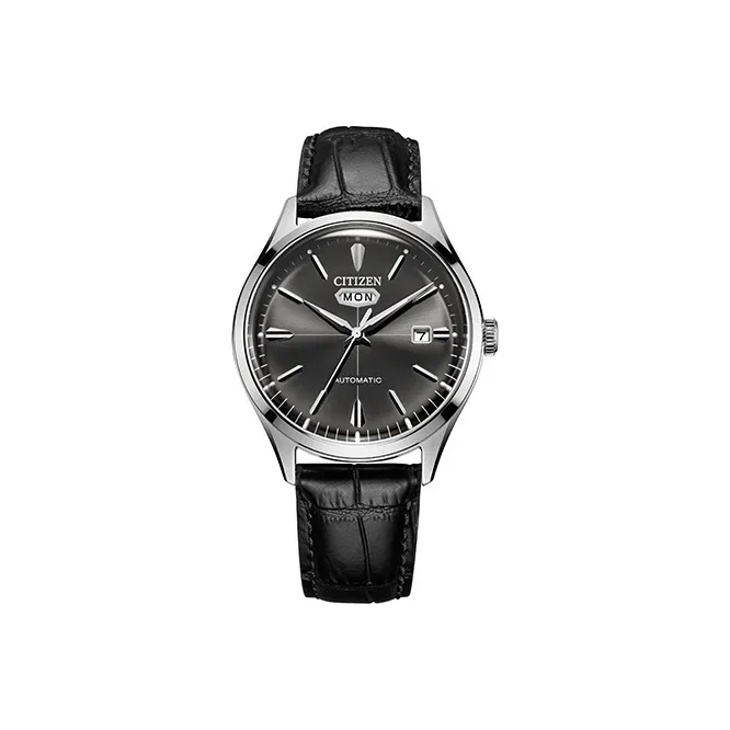 CITIZEN Mechanical Watch Series Mechanical Movement Cow Leather Strap Watch Men's Watches Black Dial