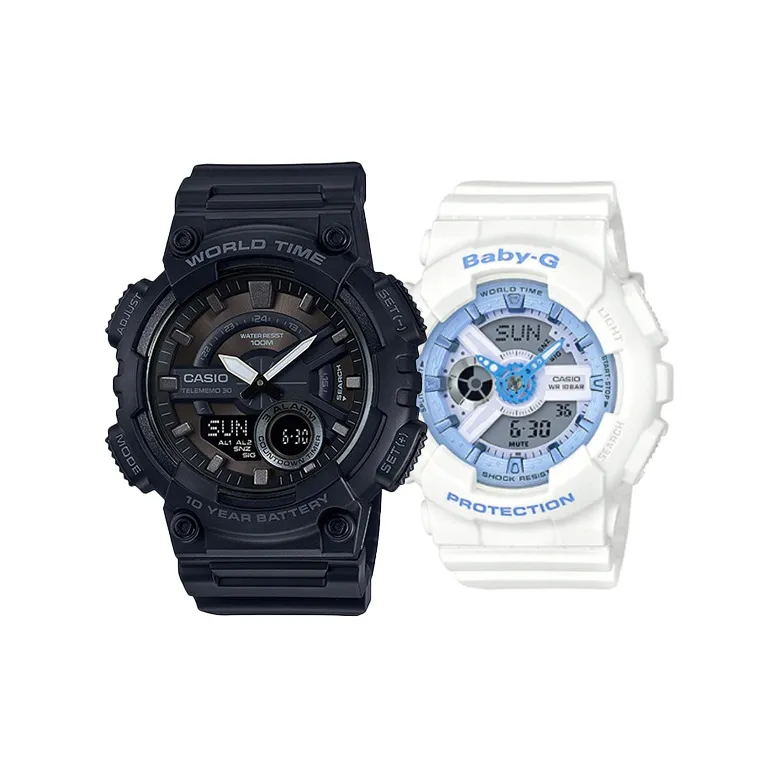 CASIO г Shock Малыш г Коллекция Little Черный воин Белый и синий цвет Кварцевый механизм Часы Унисекс Черный циферблат