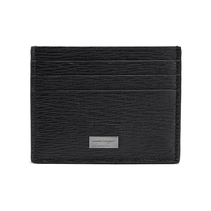 FERRAGAMO Cow Leather Card Holder Men's Black