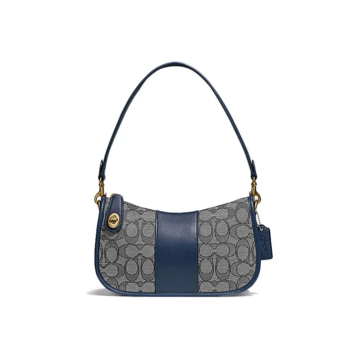 COACH Swinger Fabric With Leather Mahjong Bag Shoulder Bag Crossbody Bag Women's Marine Blue