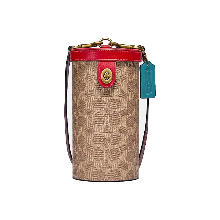 COACH Coated Canvas With Leather Accents Shoulder Bag, Crossbody Bag Trumpets Women's Brown Yellow