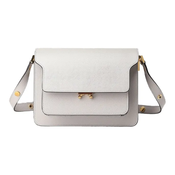 MARNI TrunkSaffiano Cow Leather Trunk Bag, Shoulder Bag Women's White