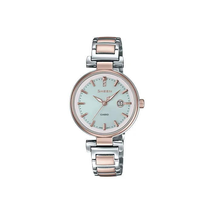CASIO Солнечный Кварцевый Movement Женские SHEEN Часы Серебряные