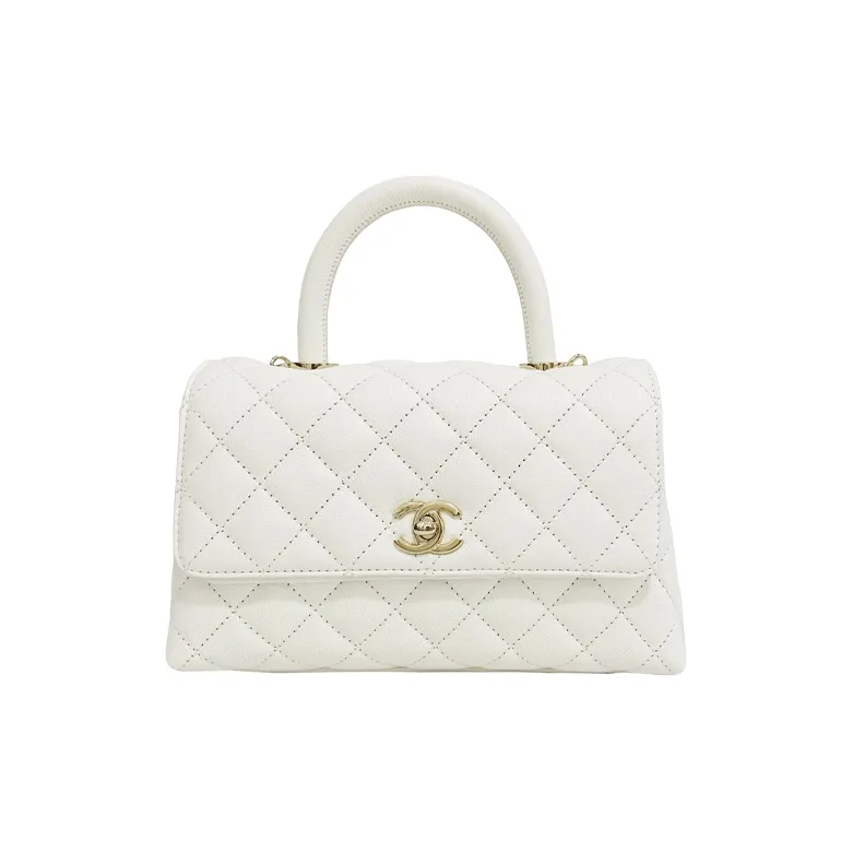 CHANEL COCO Handle Cow Leather Handbag Shoulder Bag Crossbody Bag Small Size Women's White