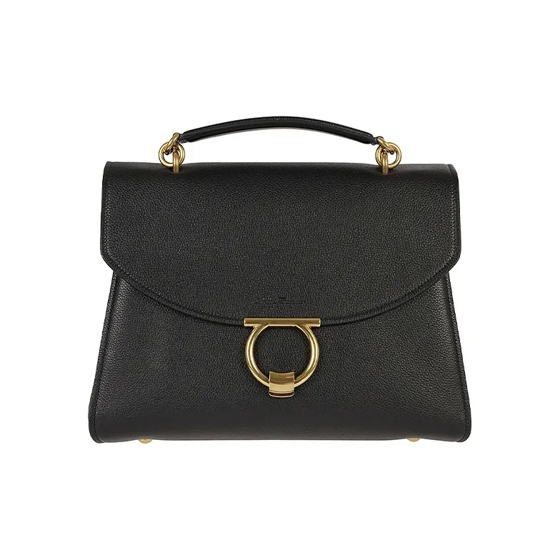 FERRAGAMO Cow Leather Handbag Shoulder Bag Women's Black