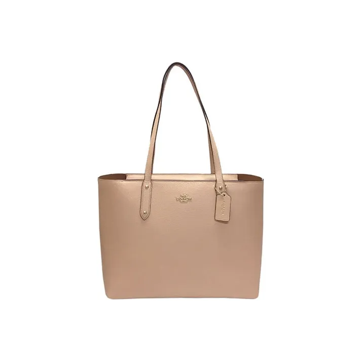 COACH Central Полированная кожа с эффектом галечного покрытия сумка-тоут сумка для покупок сумка через плечо женская нежно-розовая