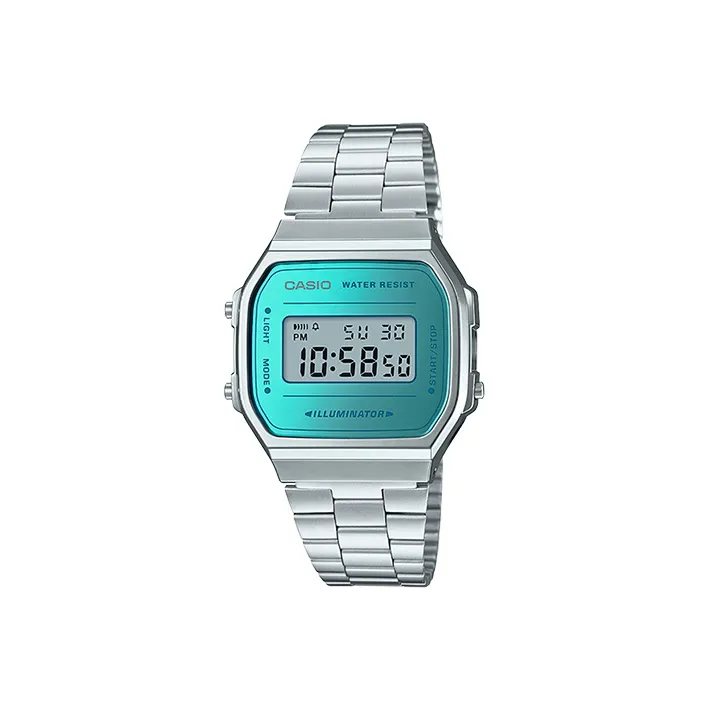 CASIO Vintage Collection A168 Small Silver Block Кварцевый механизм Нержавеющая сталь Ремешок Часы Женские Часы Синий циферблат
