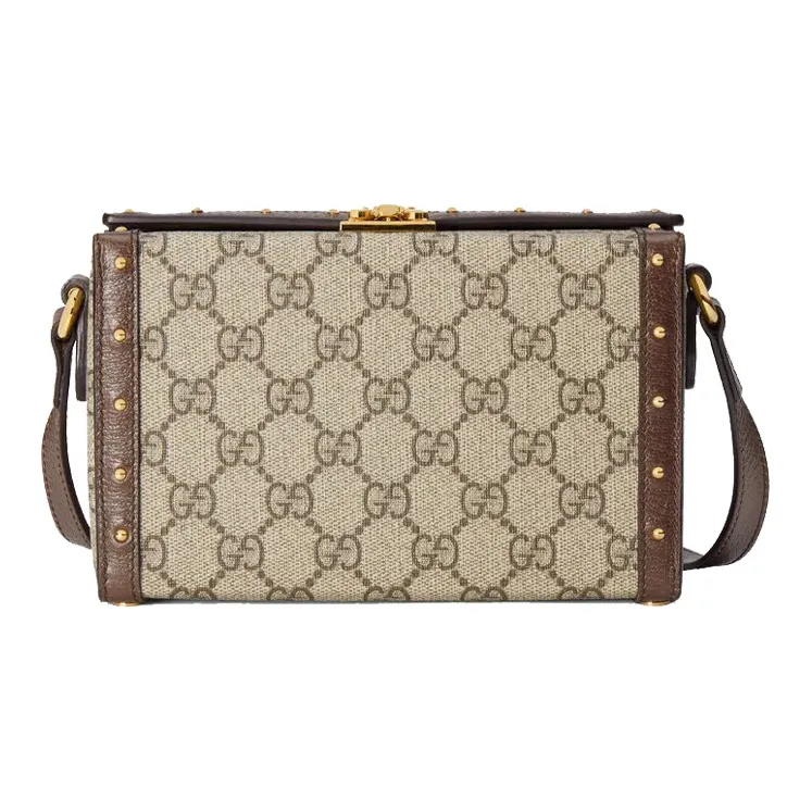 GUCCI Canvas With Leather Cell Phone Pouch, Box Bag, Shoulder Bag, Crossbody Bag Men's