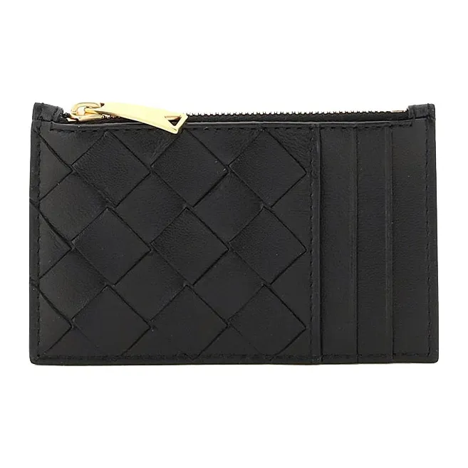 Bottega Veneta Leather Card Holder Coin Purse Women's Black