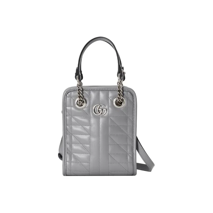 GUCCI Marmont Quilted Leather Small Tote, Portable Crossbody Bag, Shoulder Bag Mini Women's Gray
