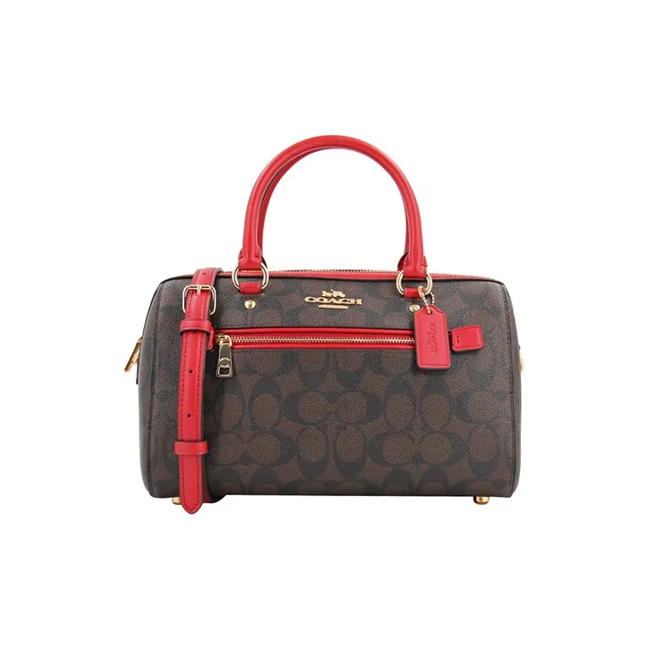 COACH Rowan Canvas With Leather Boston Bag, One Shoulder Handbag Tubas Women's