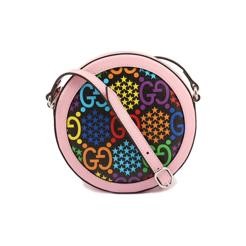 GUCCI Canvas With Leather Round Bag, Shoulder Bag, Crossbody Bag Regular Women's Pink/Multicolor/Candy