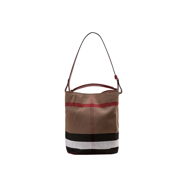 Burberry Fabric With Leather Bucket Bag, Combo Bag, Shoulder Bag, Crossbody Bag, Handbag Large Women's