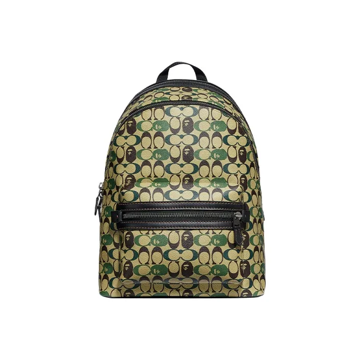 COACH Academy Canvas Backpack Large Size Unisex Camouflage Multicolor