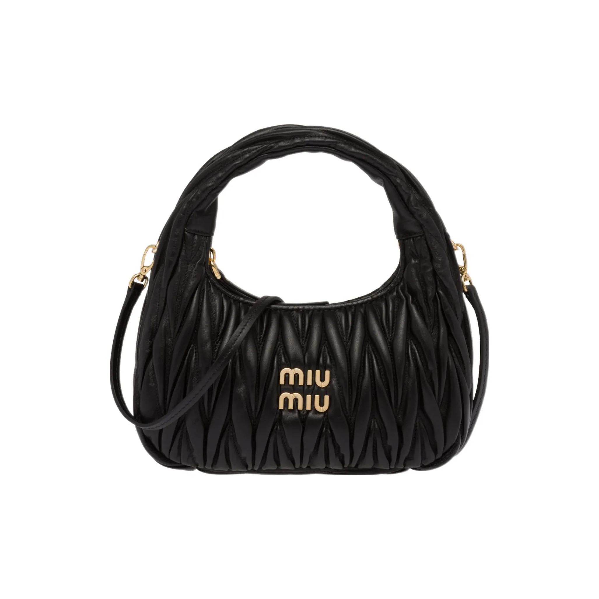 MIU MIU Soft Sheep Leather Hobo Bag Shoulder Bag Portable Crossbody Bag Regular Women's Black
