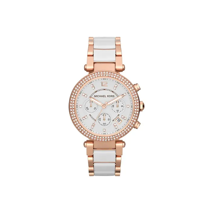 MICHAEL KORS Parker Collection Women's Watch Кварцевый механизм ремешок из нержавеющей стали 39 мм белый циферблат модель MK5774