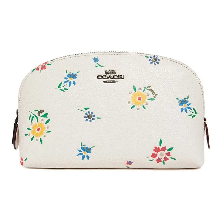COACH Cosmetic Leather Makeup Bags Toiletry Bags Small Size Women's White