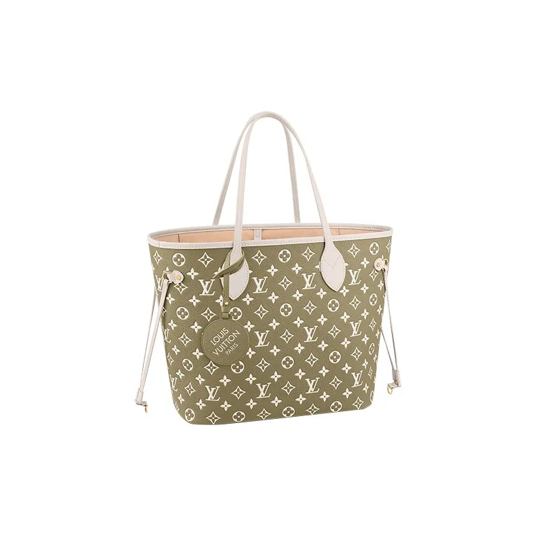 LOUIS VUITTON Neverfull Mm Khaki Green/Beige/Cream