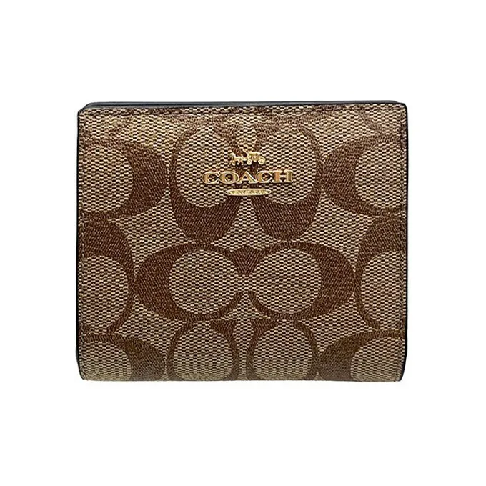 COACH Snap Wallet Холст и кожа Держатель для карт кошелек Женский Коричневый с монограммой