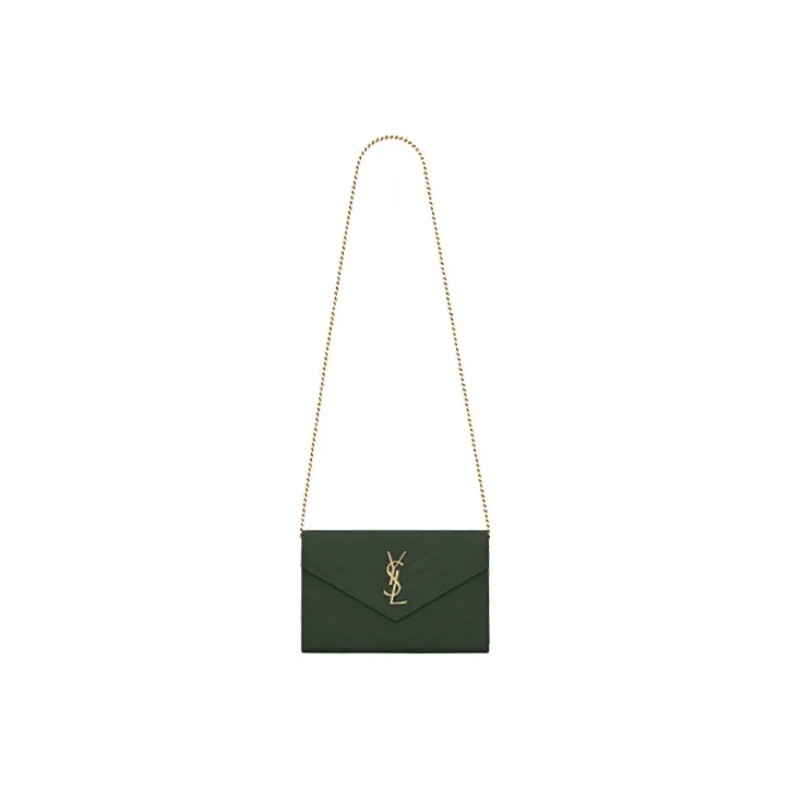 SAINT LAURENT Cow Leather Chain Bag Wallet Shoulder Bag Crossbody Bag Women's Dark Green