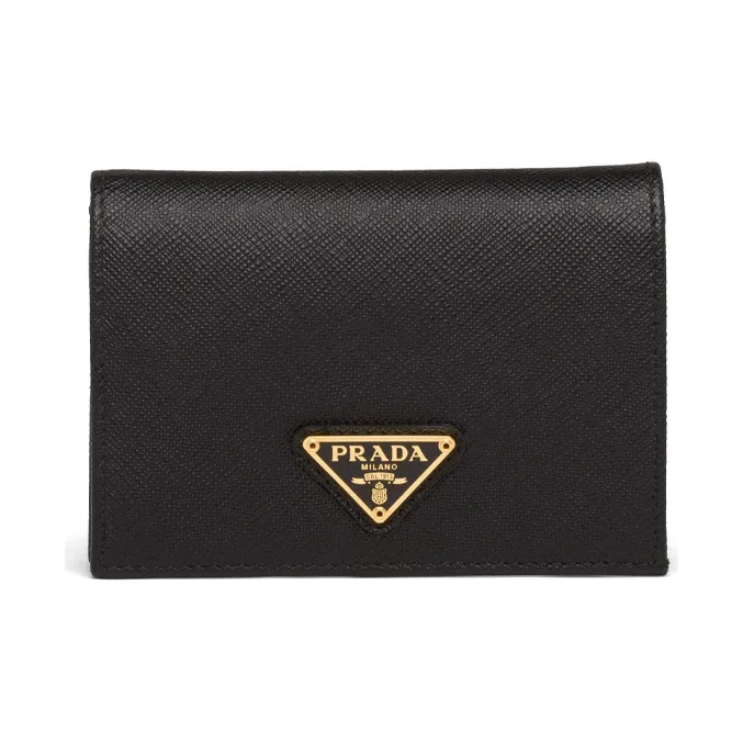 PRADA Saffiano Leather Wallet Trumpets Women's Black