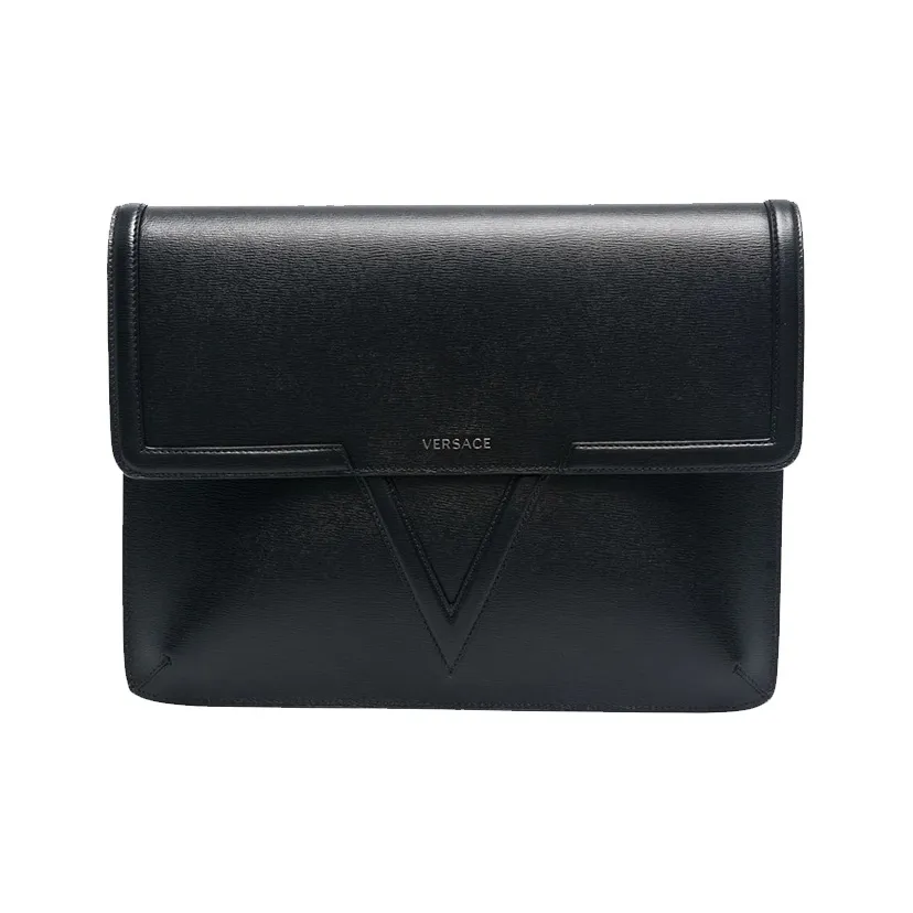 VERSACE Cow Leather Clutch Men's Black