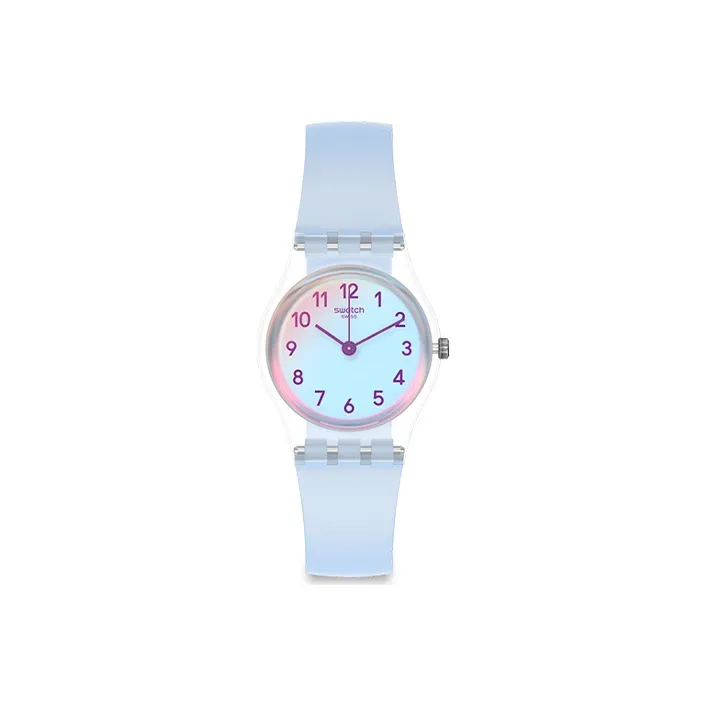 Swatch Quartz Механизм Женские часы Синий циферблат Пластик Корпус Часы Силиконовый ремешок