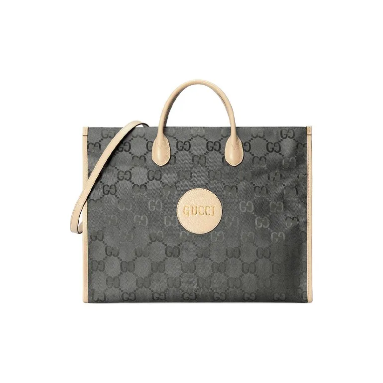 GUCCI Off The Grid Nylon With Leather Tote Bag, Shoulder Bag, Handbag Unisex Dark Gray