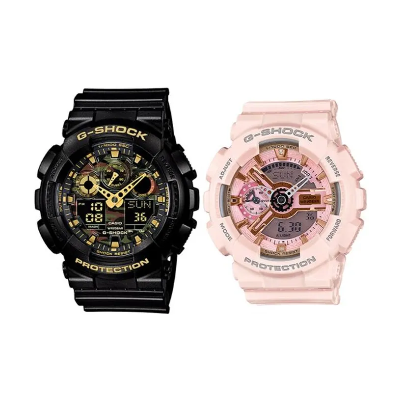 CASIO Парные часы Коллекция GA GMA Кварцевый механизм Часы Унисекс Черный циферблат GA 100CF 1A9+GMA S110MP 4A1