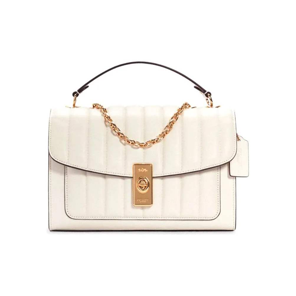 COACH Lane Leather Chain Bag, Handbag, Small Square Bag, Crossbody Bag Medium Size Women's White