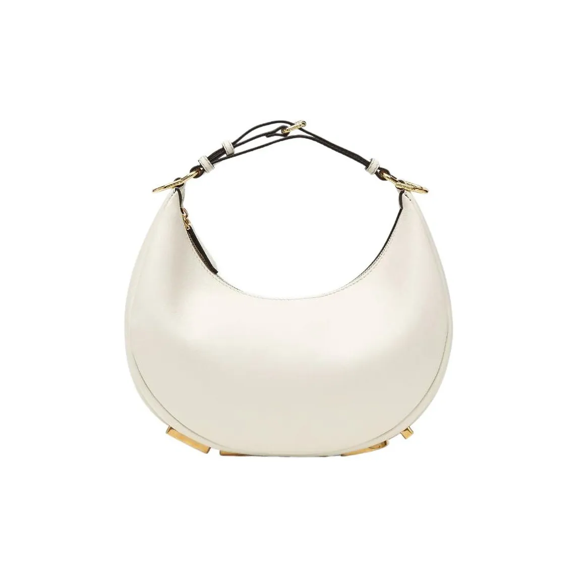 FENDI Fendigraphy Cow Leather Crescent Bag, Shoulder Bag, Handbag Trumpets Women's White
