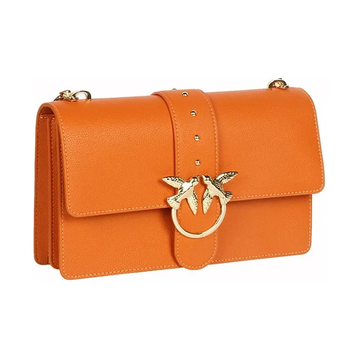 PINKO Love IconSIMPLY Коровья кожа Swallow Сумка Сумка через плечо Женская Медовый оранжевый цвет