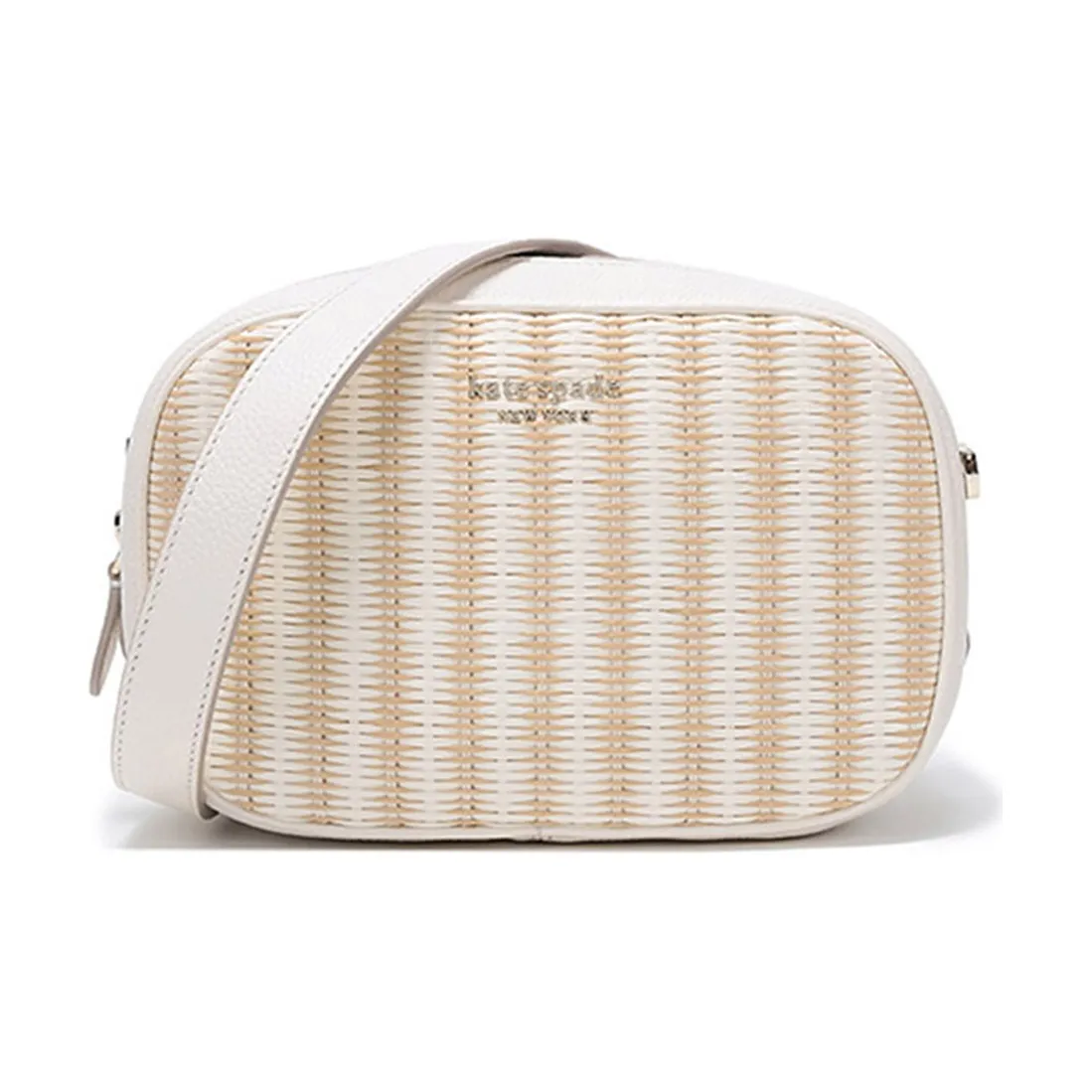 Kate Spade Straw Woven Shoulder Bag, Crossbody Bag, Camera Bag Women's White Beige Yellow