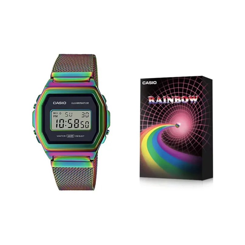 CASIO Vintage Collection Кварцевый механизм Блок Нержавеющая сталь Ткань Ремешок Часы Унисекс Черный циферблат