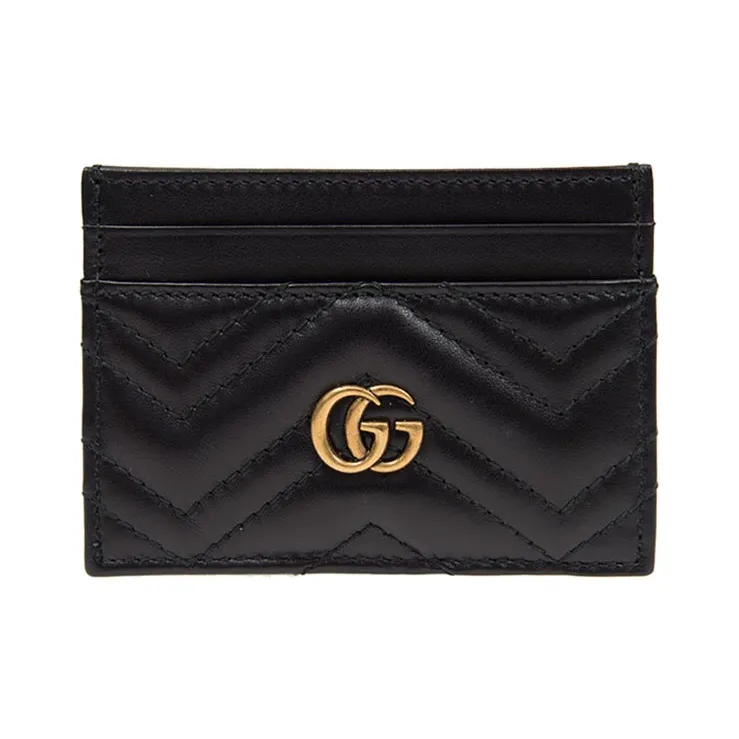 GUCCI Quilted Leather Card Holder Card Holder Women's Black