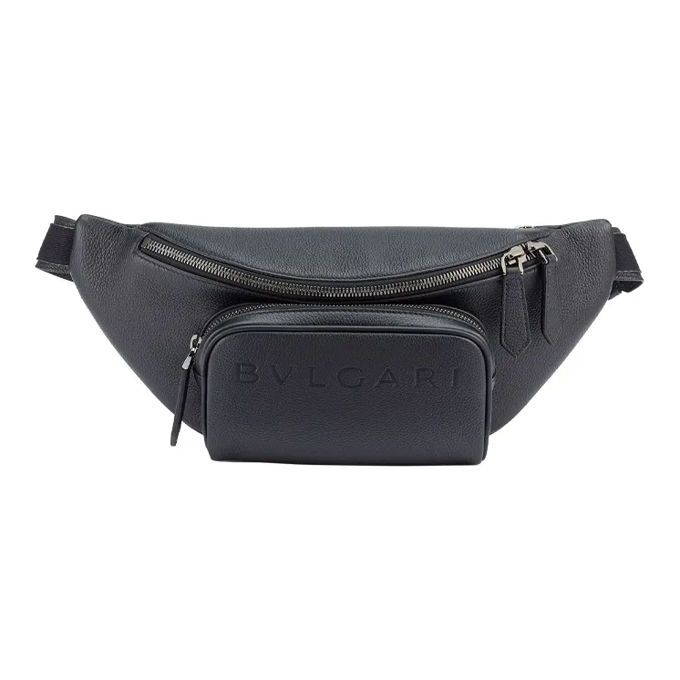 BVLGARI Grain Calfskin/Nylon Fanny Pack Small Size Men's Black